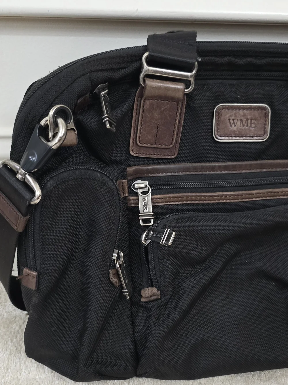 Tumi Black and Brown Travel Brief with Leather Trim